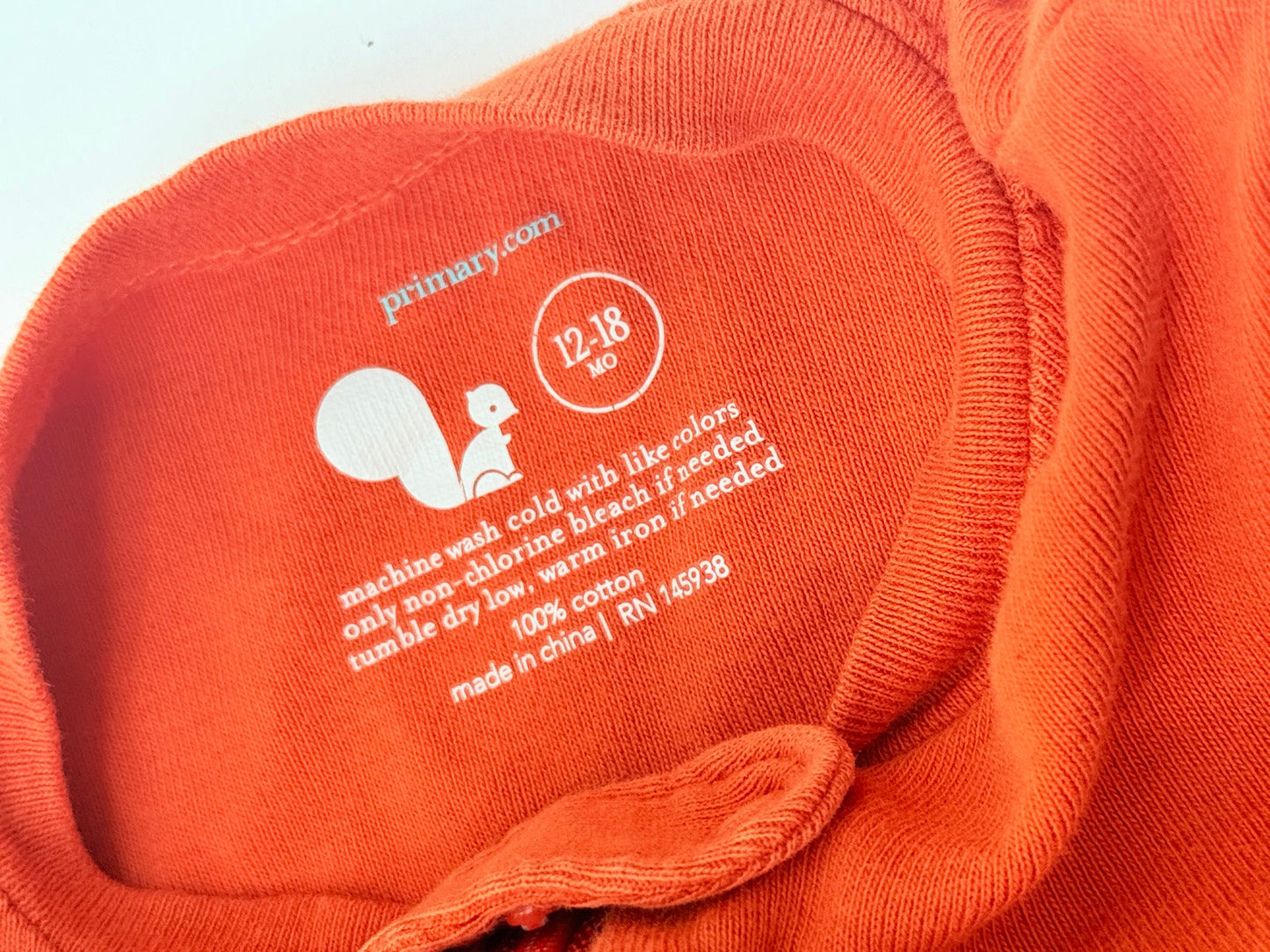 Primary Orange Zip Footless Sleeper 12-18m