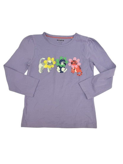 Boden Cats Floral Long Sleeve Top 6-7y