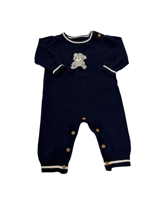 Little Nutmeg Navy Teddy Bear Knit Romper 3-6M