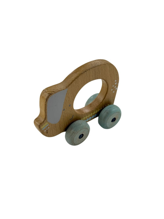 Wooden Dog Push Toy with Blue Wheels
