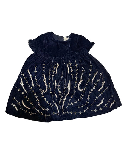 Zara Baby Girl Navy Velvet Embroidered Dress 18-24m