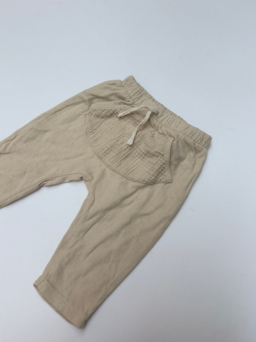 Zara Beige Cotton Drawstring Baby Pants 0-3M