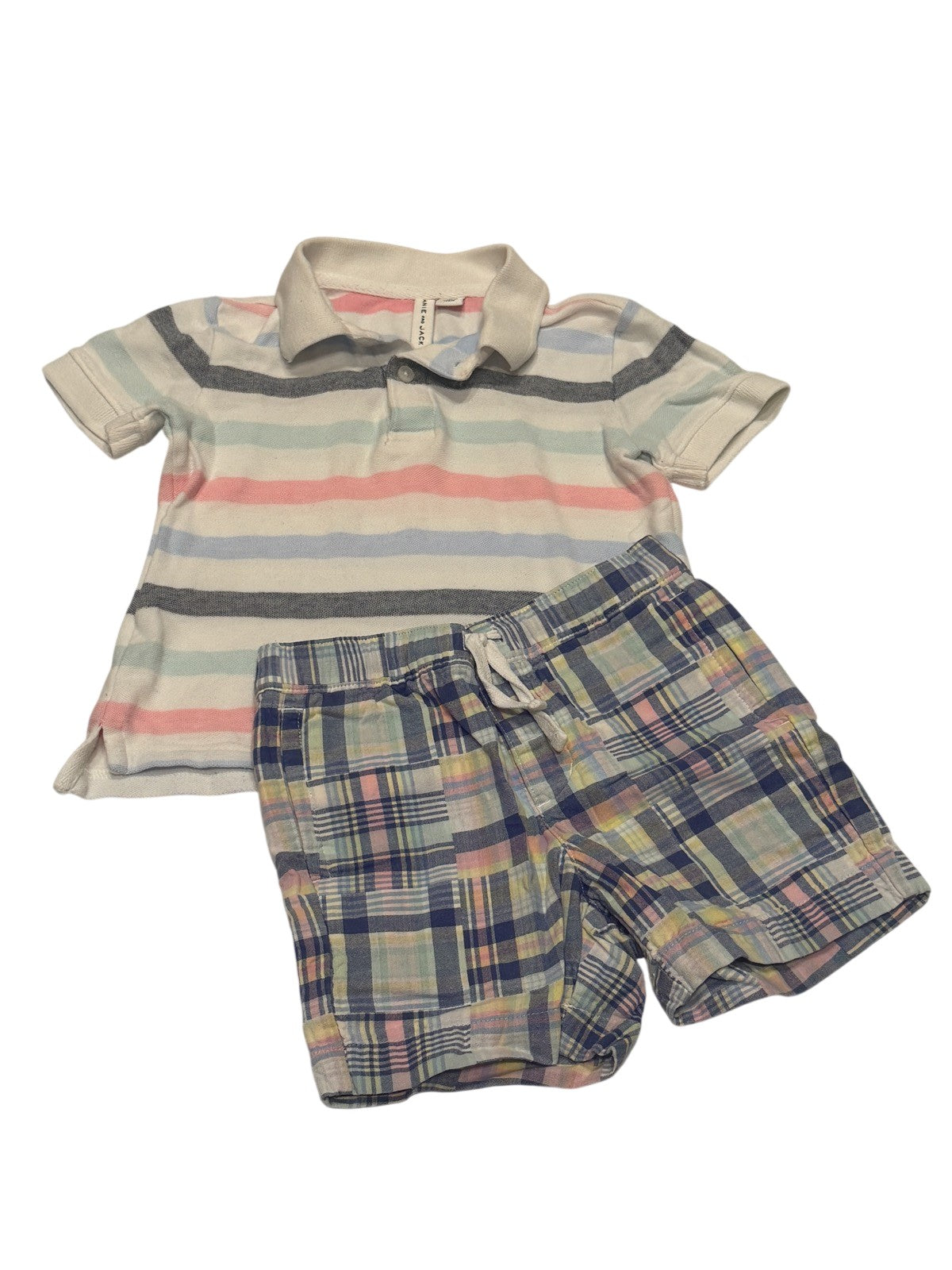 Janie and Jack Striped Polo Madras Shorts Set Size 3