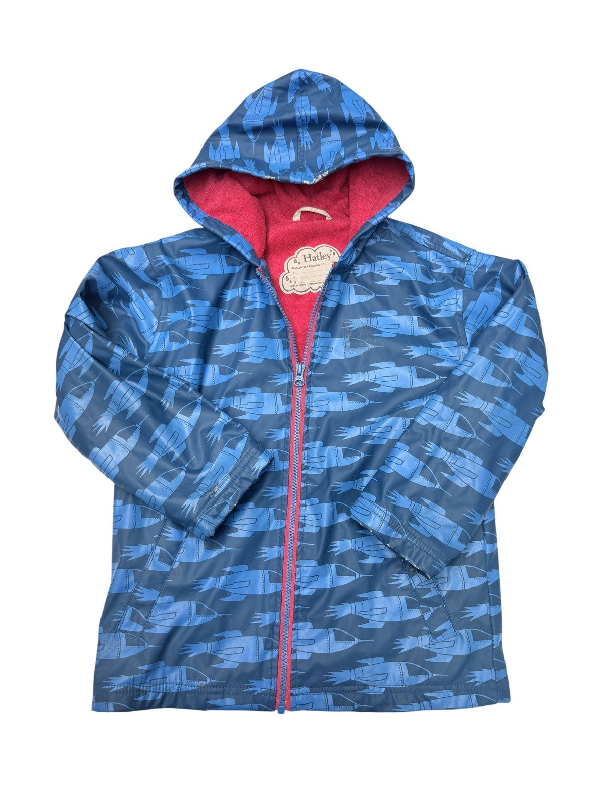 Hatley Rocket Print Fleece-Lined Raincoat Size 7