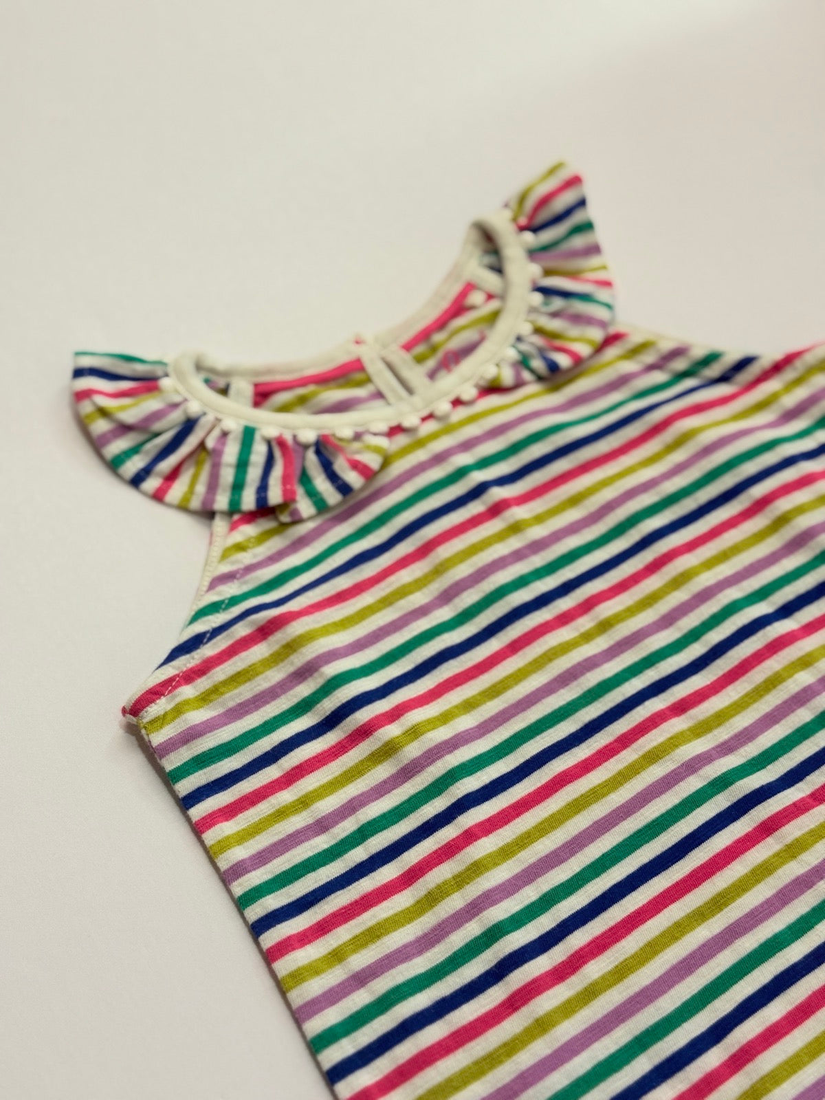 Boden Rainbow Stripe Ruffle Neck Top 2-3Y