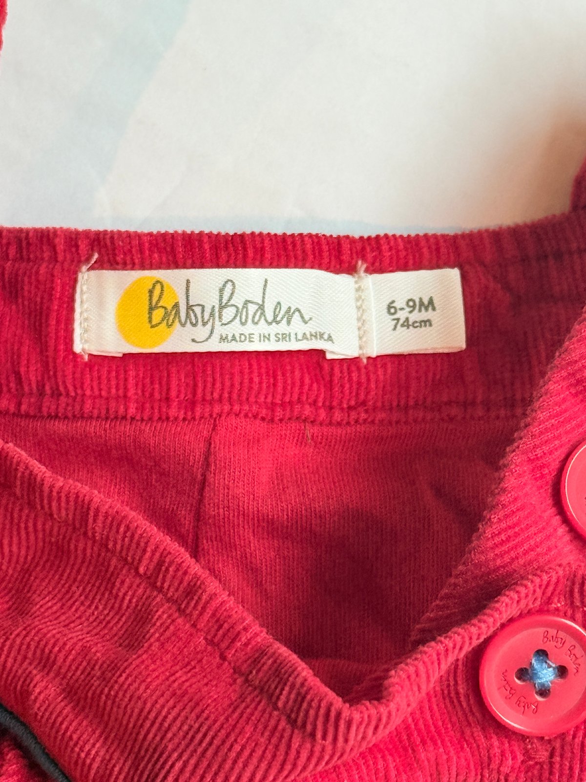 BabyBoden Red Corduroy Snowman Overalls 6-9M