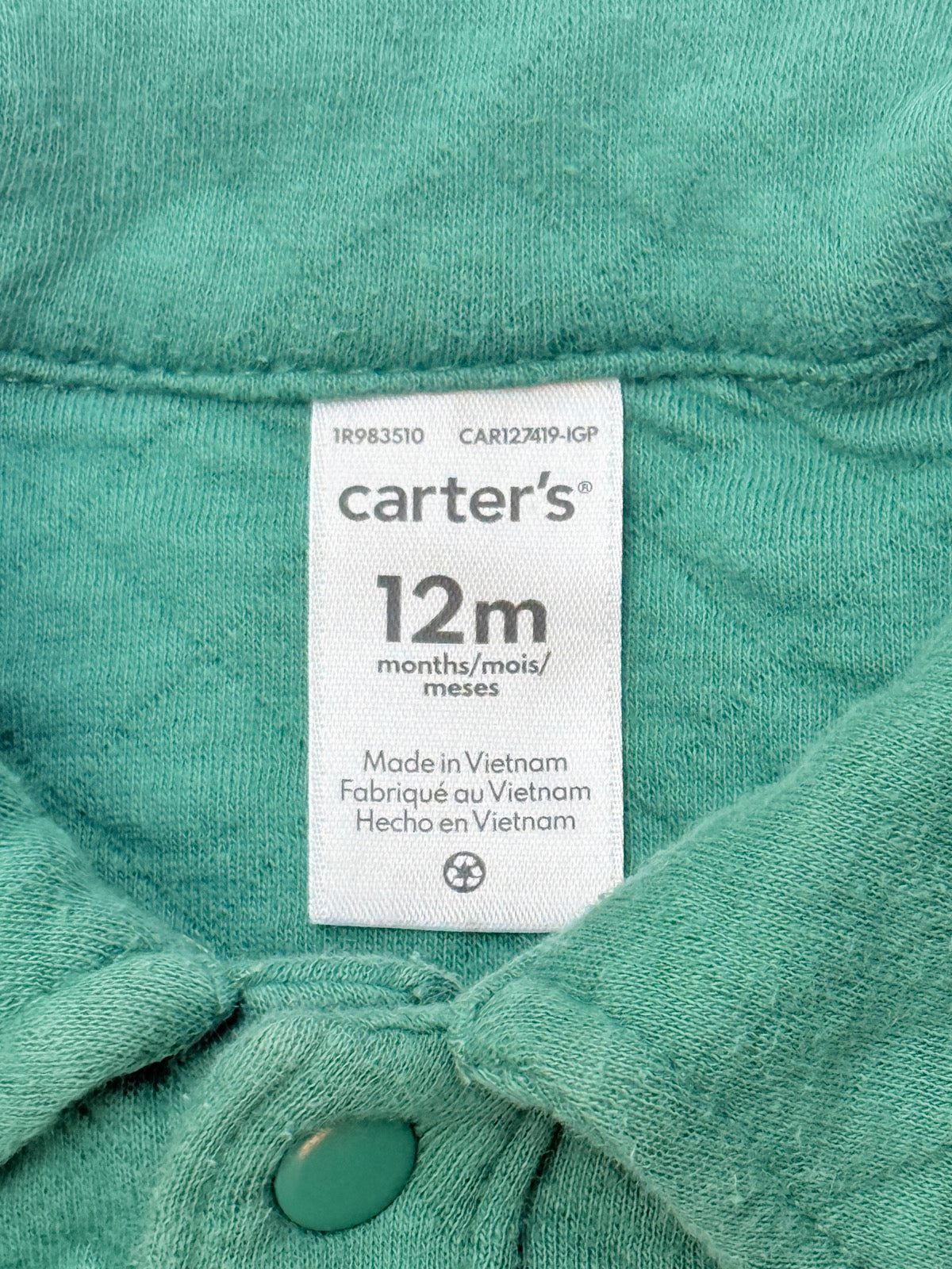 Carter's Green Quilted Shirt 12M