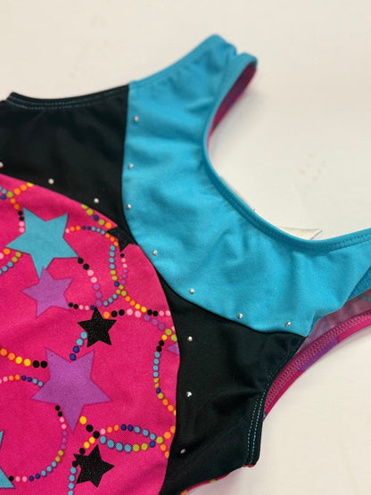 Active Girl Star Print Rhinestone Gymnastics Leotard Size S