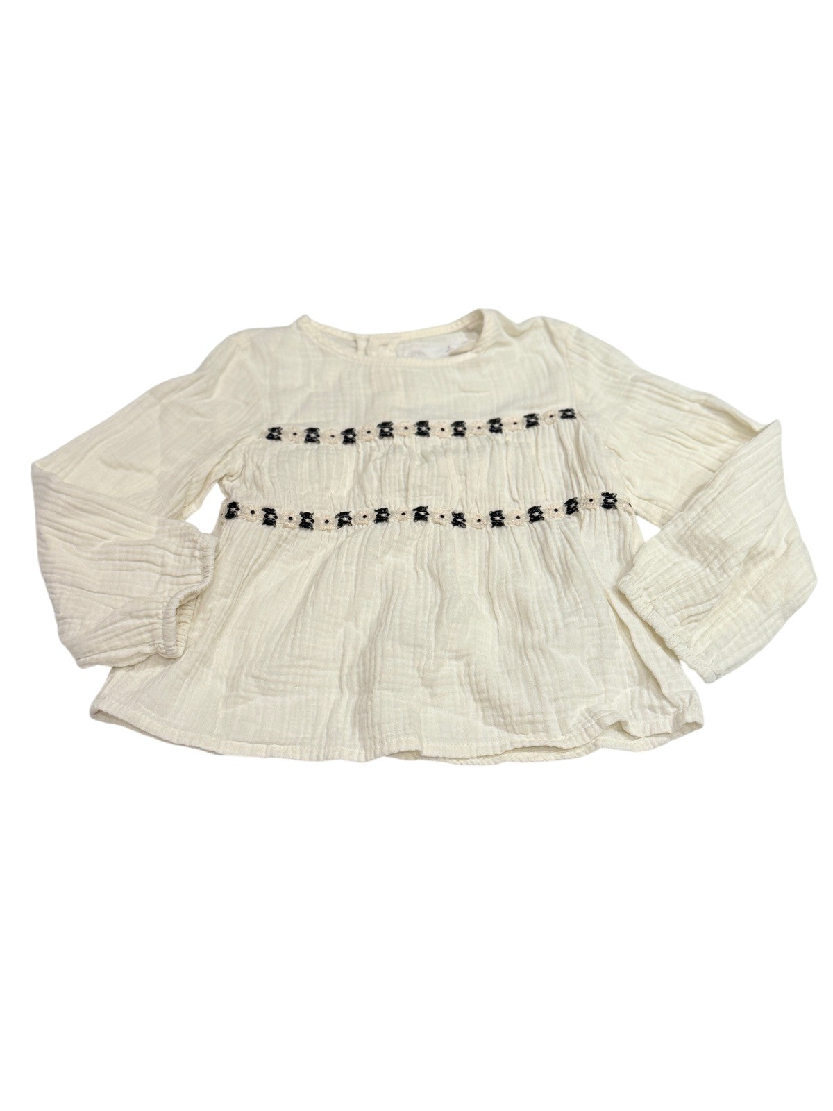 Zara Cream Embroidered Muslin Top Size 5