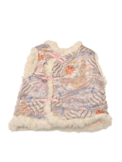 FriendMily Faux Fur Trim Brocade Vest 3T
