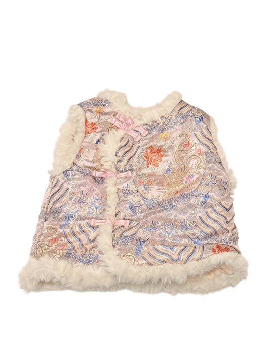 FriendMily Faux Fur Trim Brocade Vest 3T