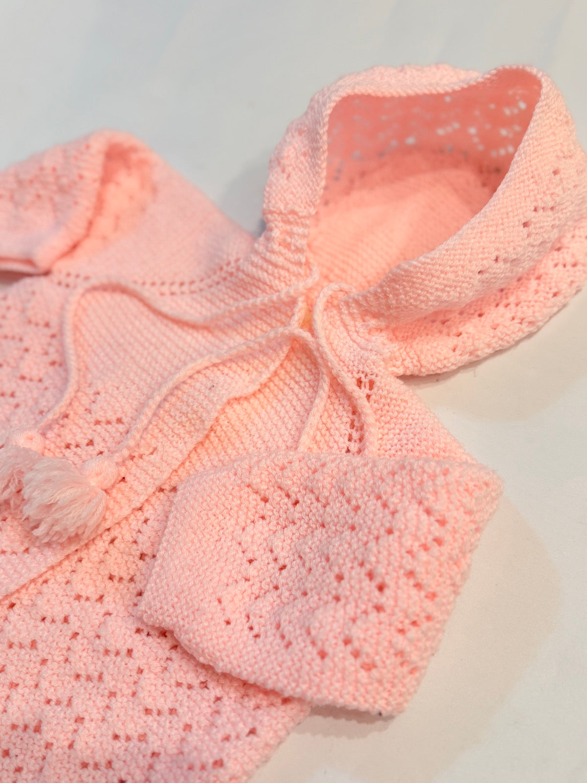Handknit Pink Hooded Baby Sweater 6m