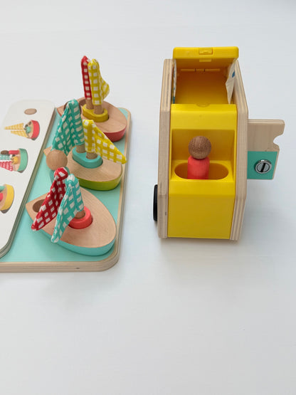 Wooden Camper Van & Sailboat Puzzle Toy Set