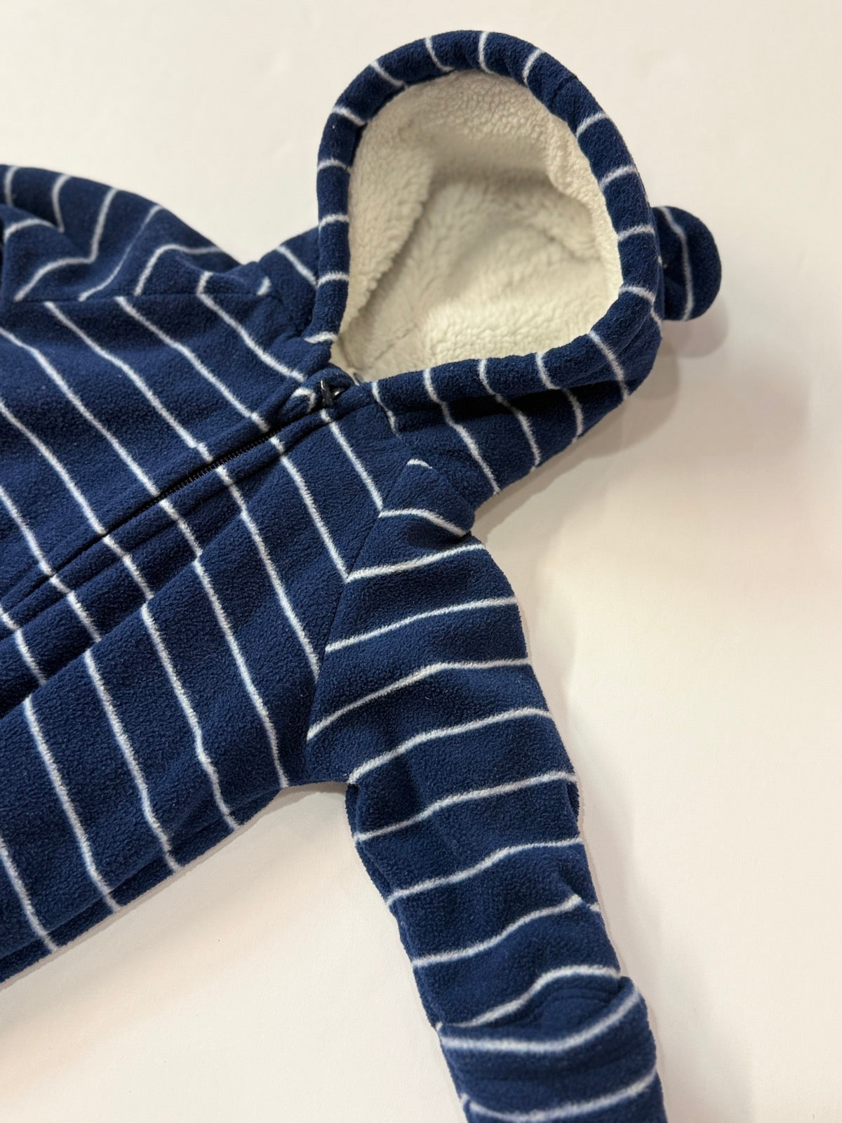 Old Navy Striped Bear Fleece Pram Suit 0-3M