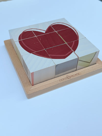 Coco Village Wooden 9-Block Cube Puzzle Heart