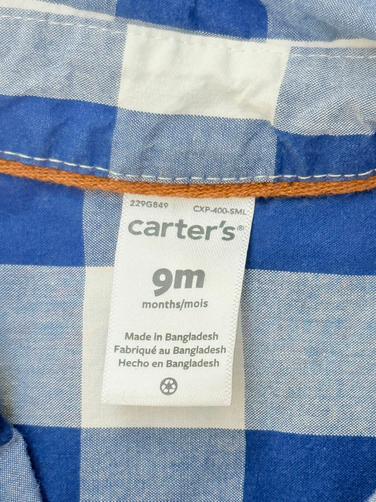 Carter's Plaid Dinosaur Pocket Shirt 9M