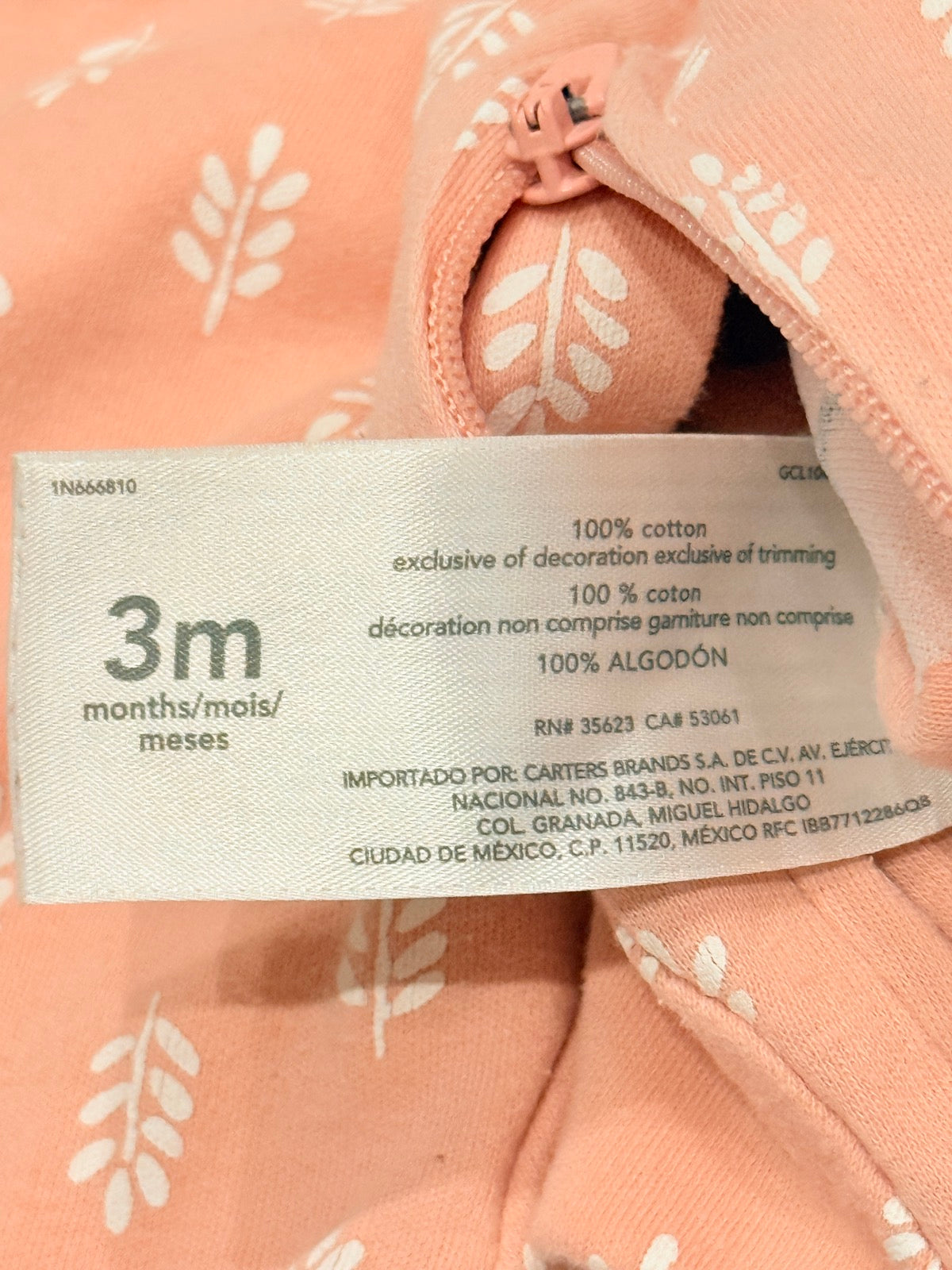 Carter's Pink Bee Footed Sleeper 3M
