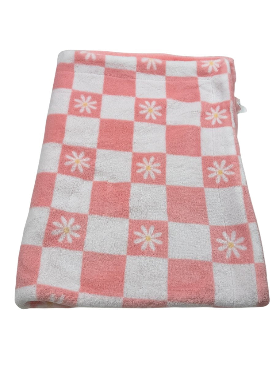 Pink Daisy Checkered Plush Baby Blanket