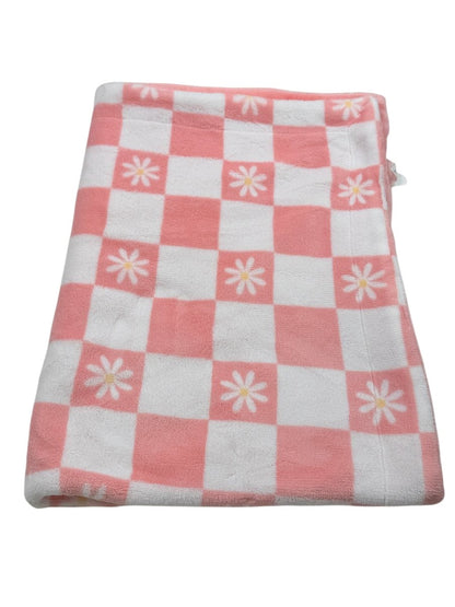 Pink Daisy Checkered Plush Baby Blanket