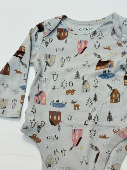 Old Navy Winter Village Print Bodysuit 6-12M
