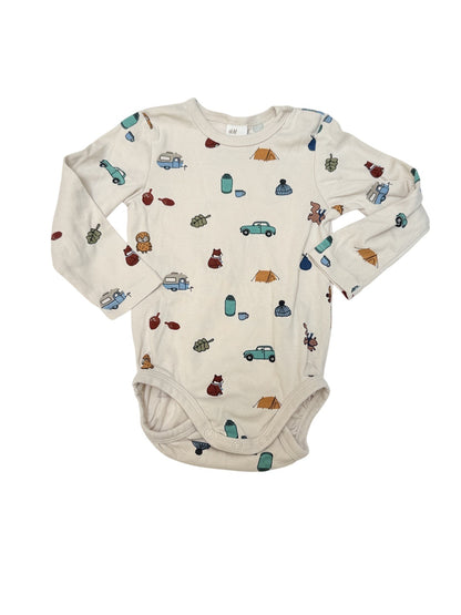 H&M Camping Print Long Sleeve Bodysuit 12-18m