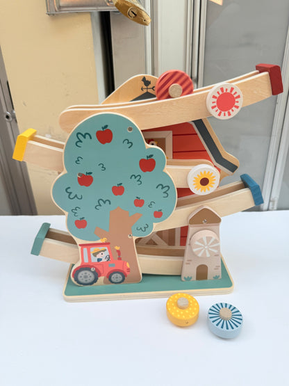 Wooden Farm Theme Ball Ramp Racer Toy