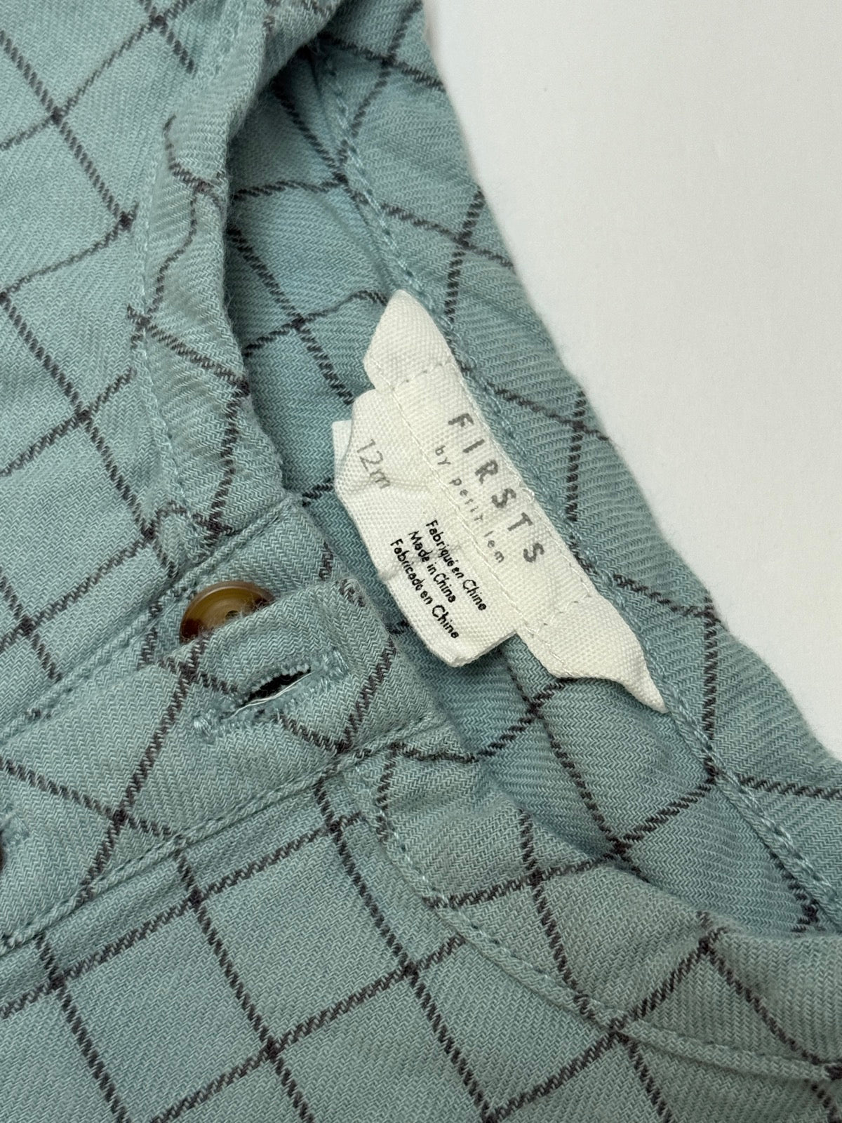 Firsts by Petit Lem Teal Grid Shirt 12M