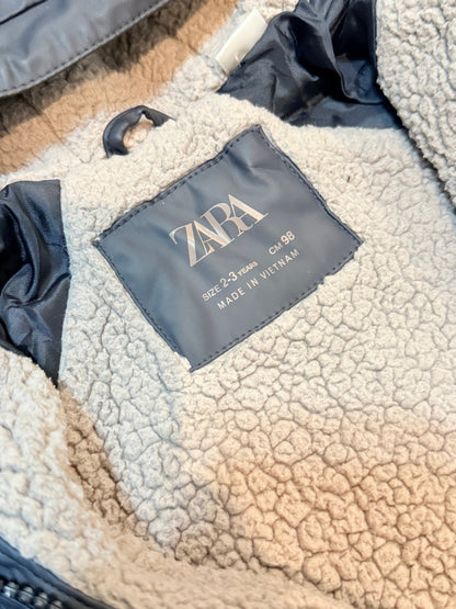 Zara Navy Sherpa-Lined Rain Jacket Size 2-3Y