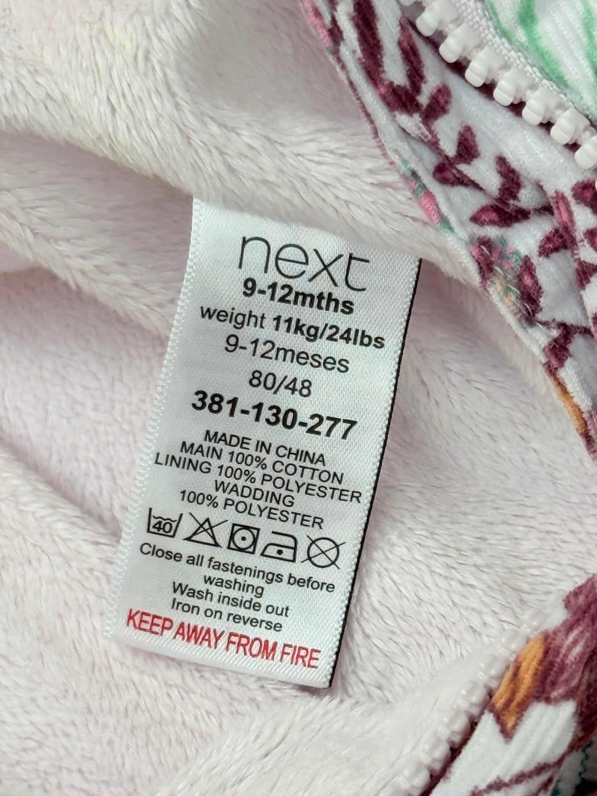 Next Baby Floral Snowsuit 9-12 Months