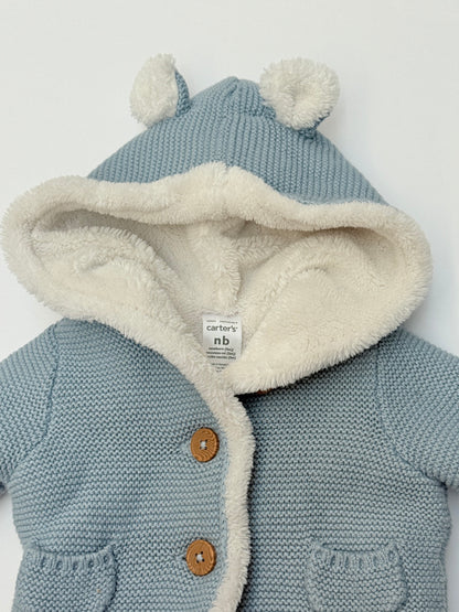 Carter's Sherpa Lined Bear Hoodie Cardigan NB
