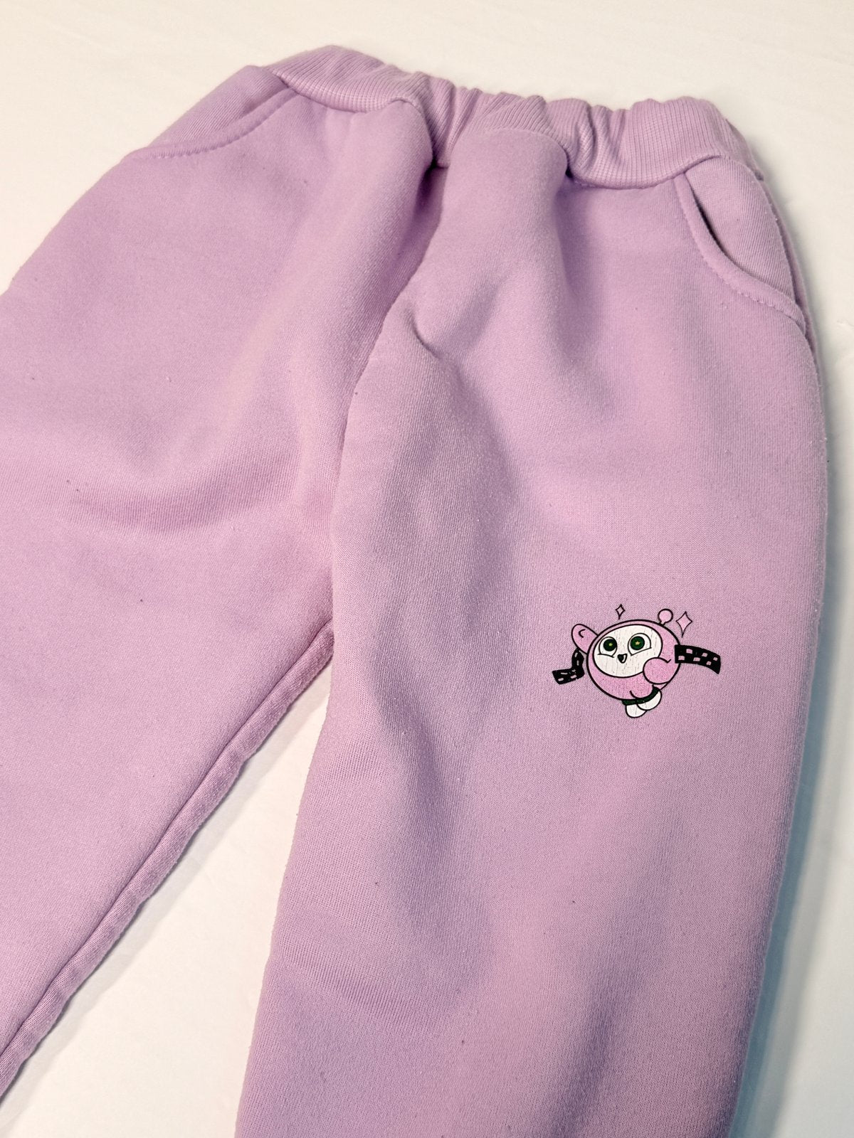 Lavender Fleece-Lined Joggers with Cartoon Graphic 5Y