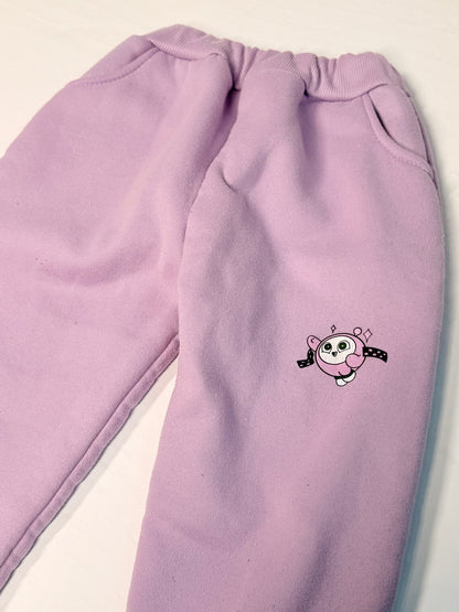 Lavender Fleece-Lined Joggers with Cartoon Graphic 5Y