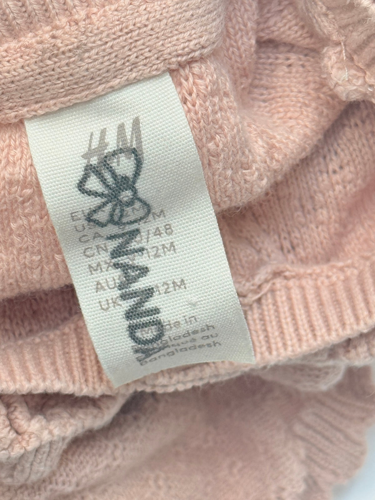 H&M Pink Pointelle Knit Cardigan 9-12M