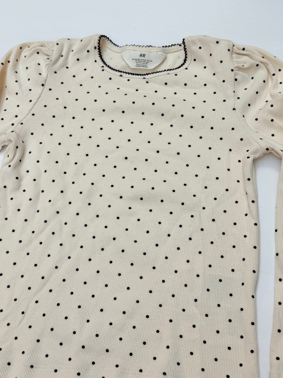 H&M Polka Dot Ribbed Long Sleeve Top Size 6-8Y