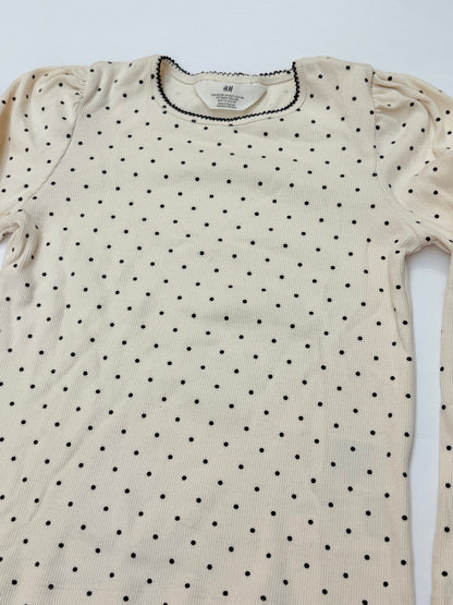 H&M Polka Dot Ribbed Long Sleeve Top Size 6-8Y