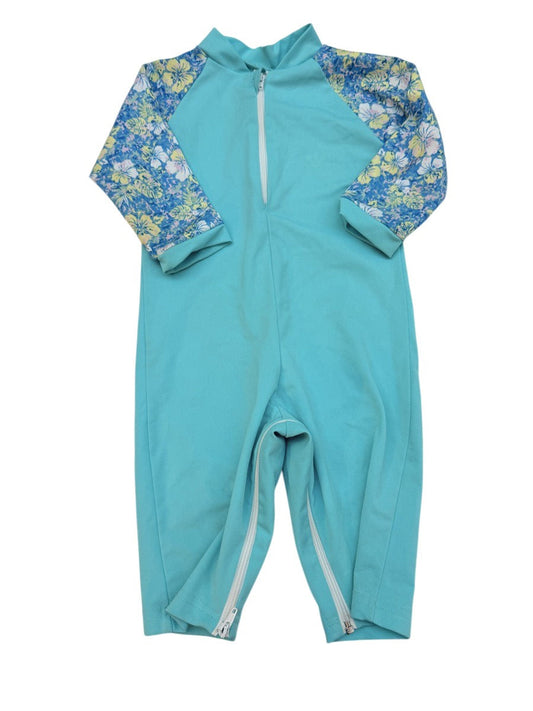 NoZone Teal Floral Full Body Swimsuit 12-18M