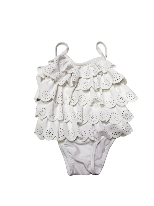 White eyelet ruffle baby swimsuit – 6–12 months