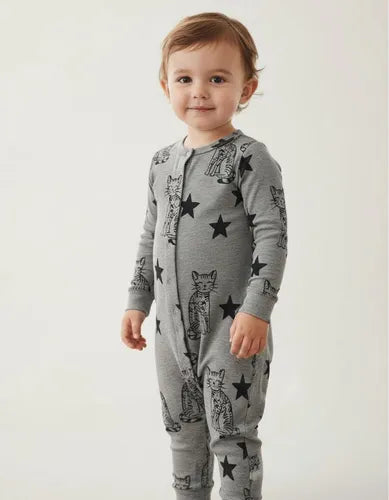 Up Baby Cat Print Sleeper, 3–6M