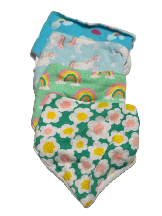 4 Bibs Rainbow , Flowers and Unicorns