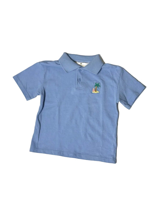 H&M Kids Light Blue Polo Shirt with Palm Tree Patch, Size 4–6Y