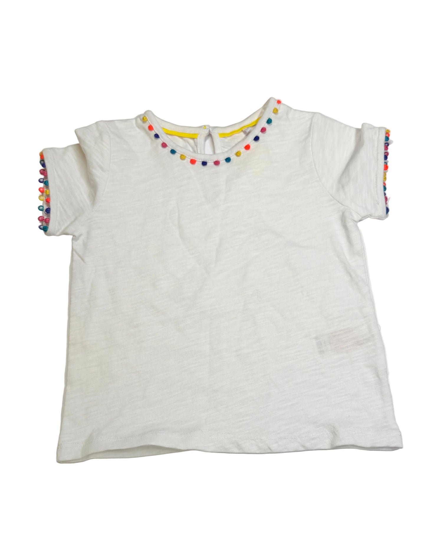 Mini Boden Pom Pom White T-Shirt 2-3Y