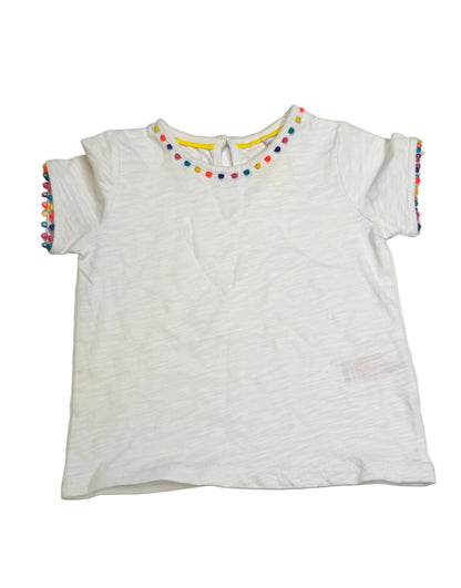 Mini Boden Pom Pom White T-Shirt 2-3Y