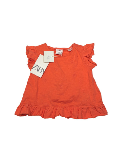 Zara Orange Ruffle Embroidered Top 12-18m