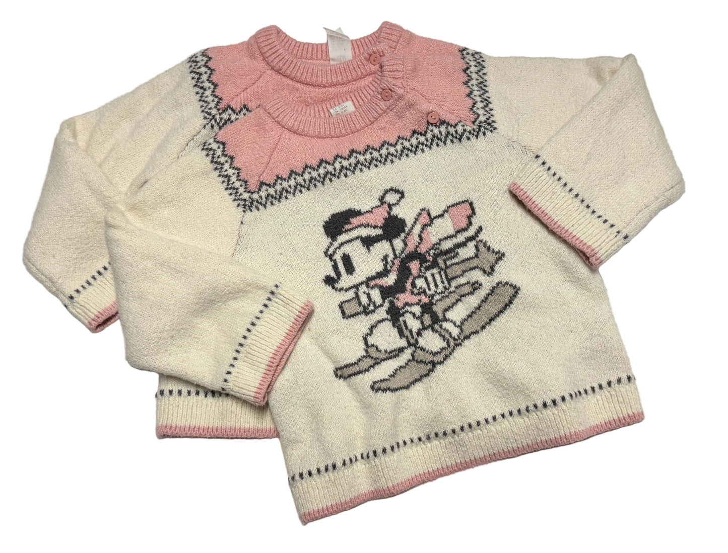 H&M Disney Minnie Mouse Ski Sweater Cream Pink Toddler 3–4Y