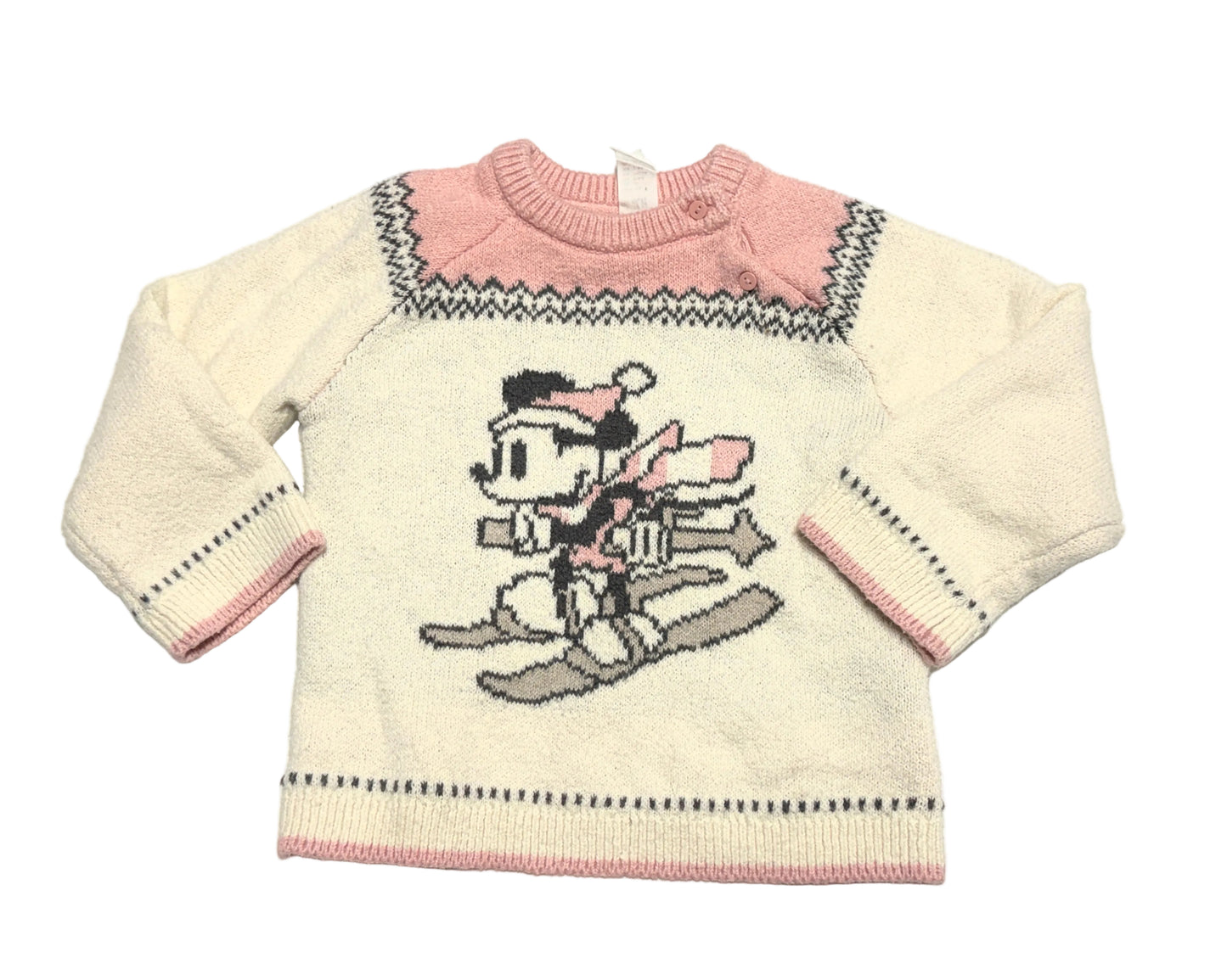 H&M Disney Minnie Mouse Ski Sweater Cream Pink Toddler 3–4Y