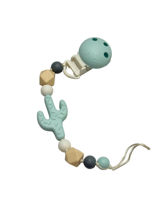Kushies Silicone Cactus Pacifier Clip, Teal and Neutral Beads