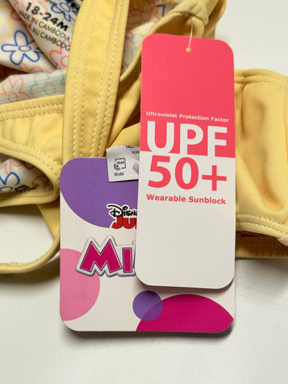 Disney Junior Minnie Mouse Swimsuit, Yellow, UPF 50+, 18 to 24 Months, NWT