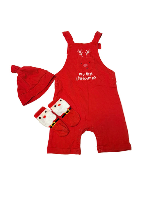 Christmas bundle Socks , Hat & Overalls 6m