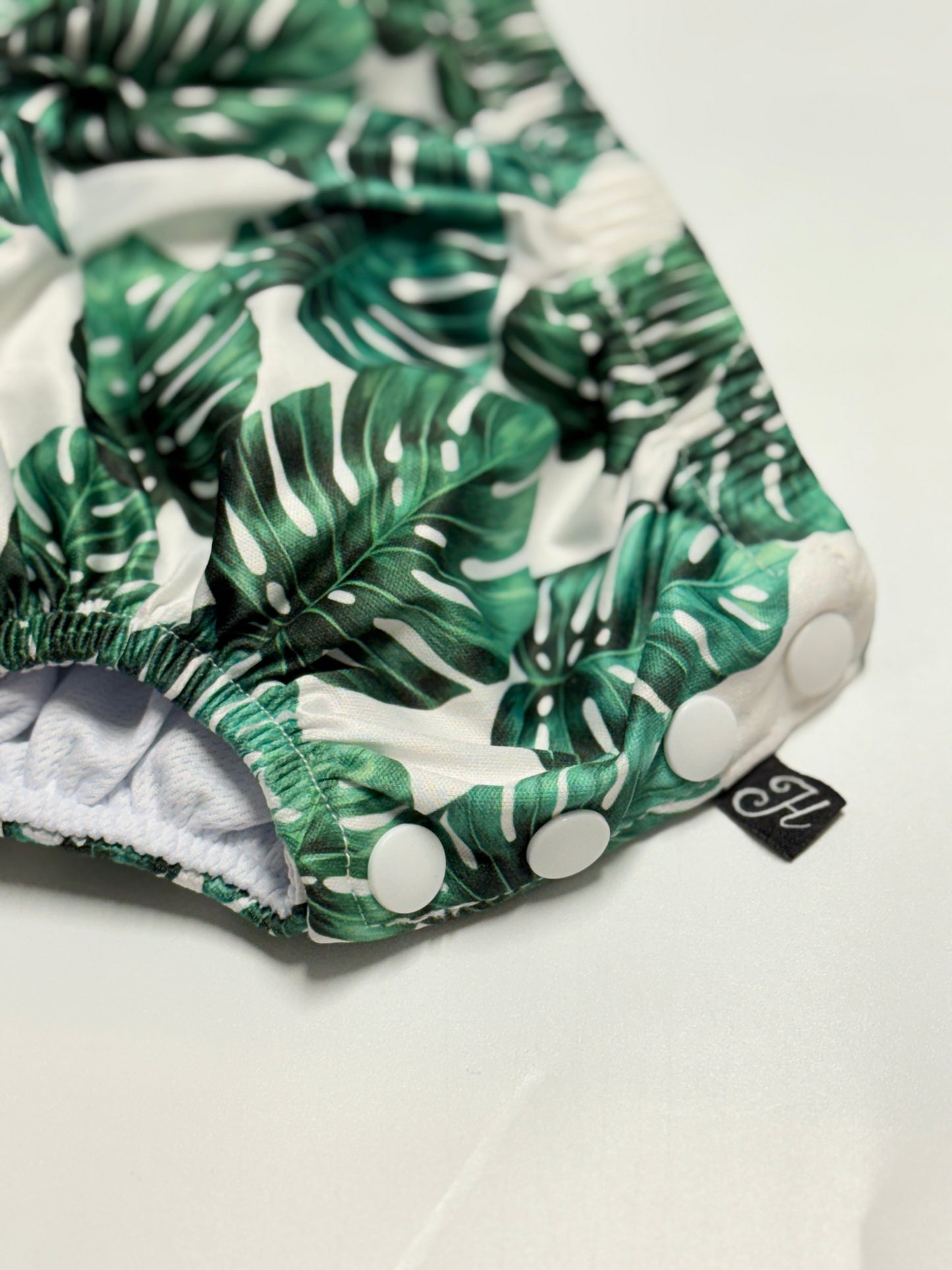 Honeysuckle Swim Co. Reusable Swim Diaper, Tropical Leaf Print, Medium 18 to 24 lbs