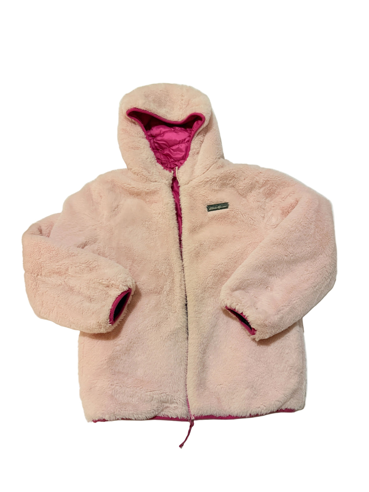 Eddie Bauer Reversible Pink Sherpa Fleece Puffer Hooded Jacket